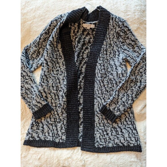 Ann Taylor Loft Gray Marbled Chunky Knit Open Front Cardigan Sweater Medium - Picture 5 of 10